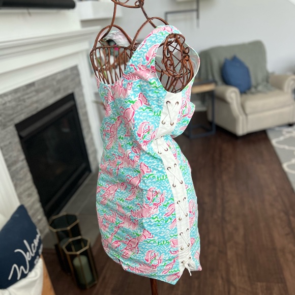 Lilly Pulitzer Pink & Turquoise Lace Up Dress with Lobster Print Women’s Size 4 - Picture 5 of 12